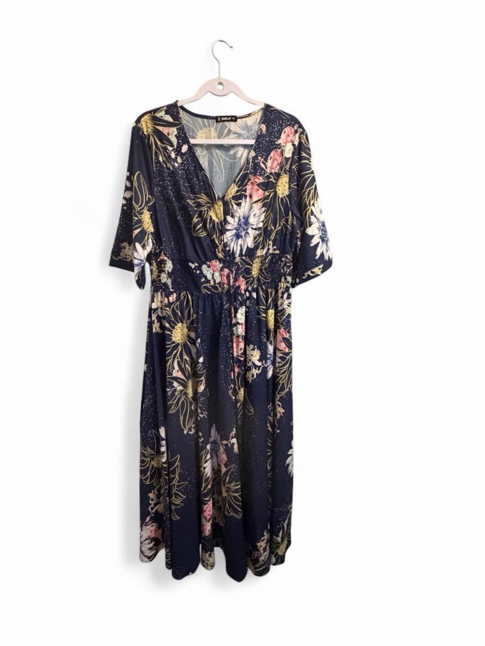 Floral V-Neck Navy Maxi Dress